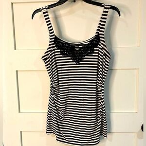 WHBM Stripe Tank Top W/lace  M